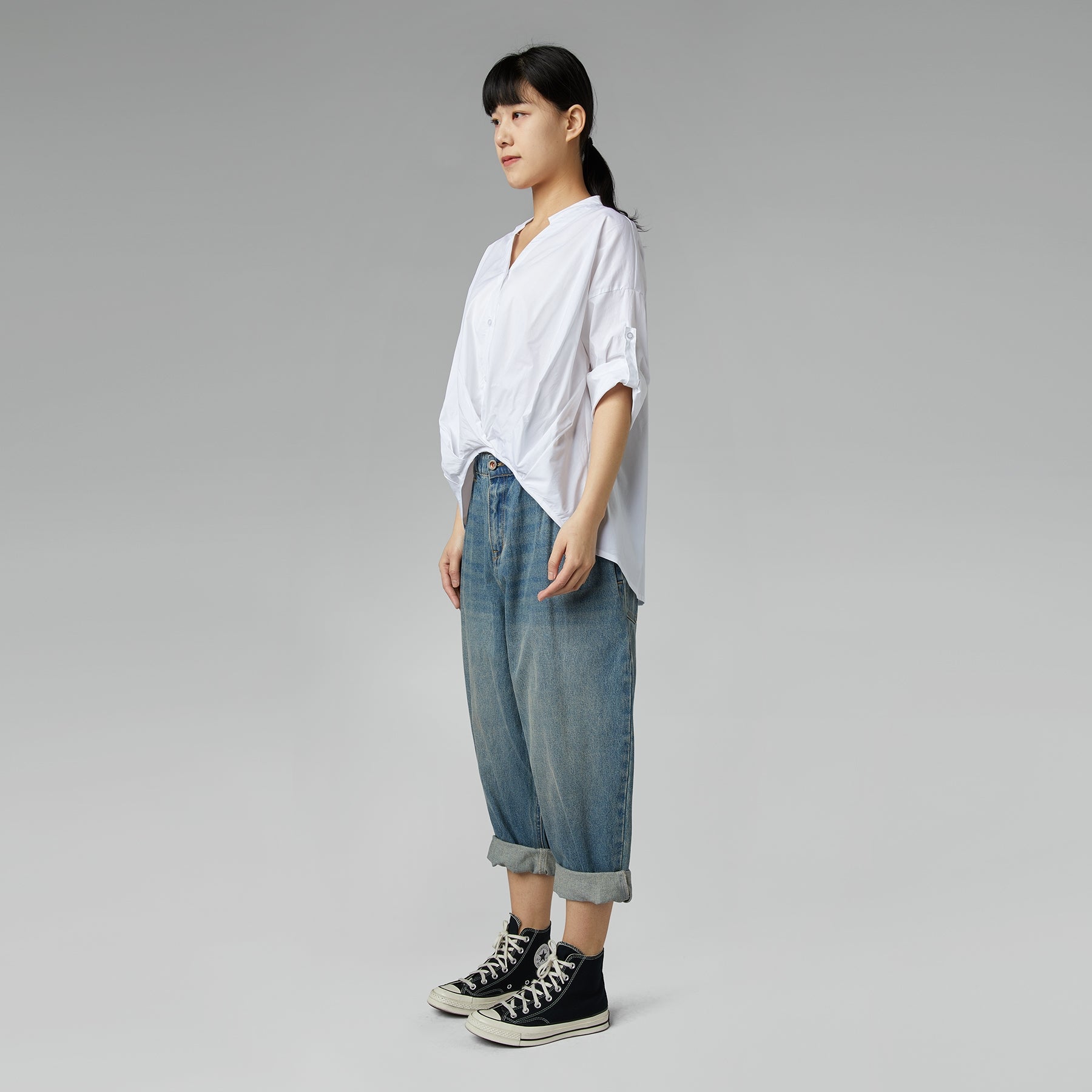 BLOUSE WITH LADDER NECKLINE WHITE