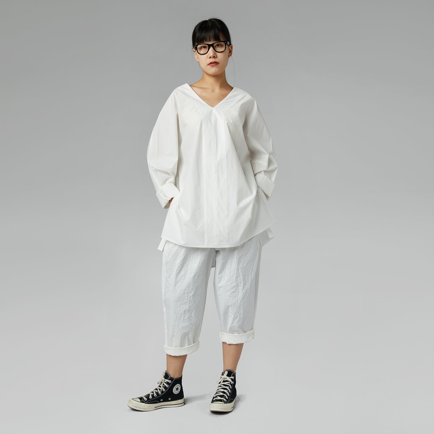 CHEMISIER MAXI BLANC À COL EN V