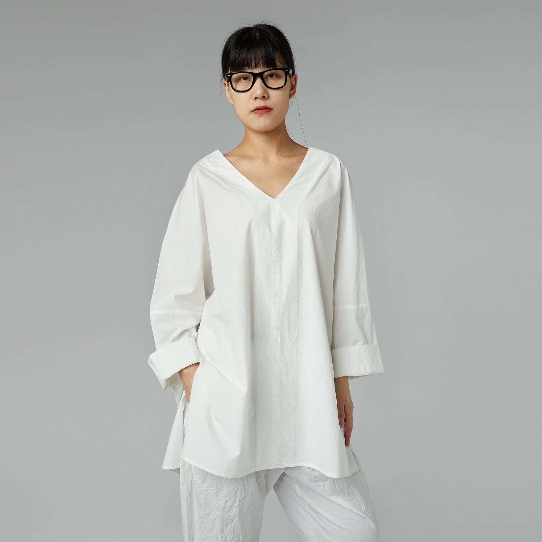 CHEMISIER MAXI BLANC À COL EN V