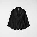 BLUSA CON ROUCHE E COLLO A PUNTA NERA