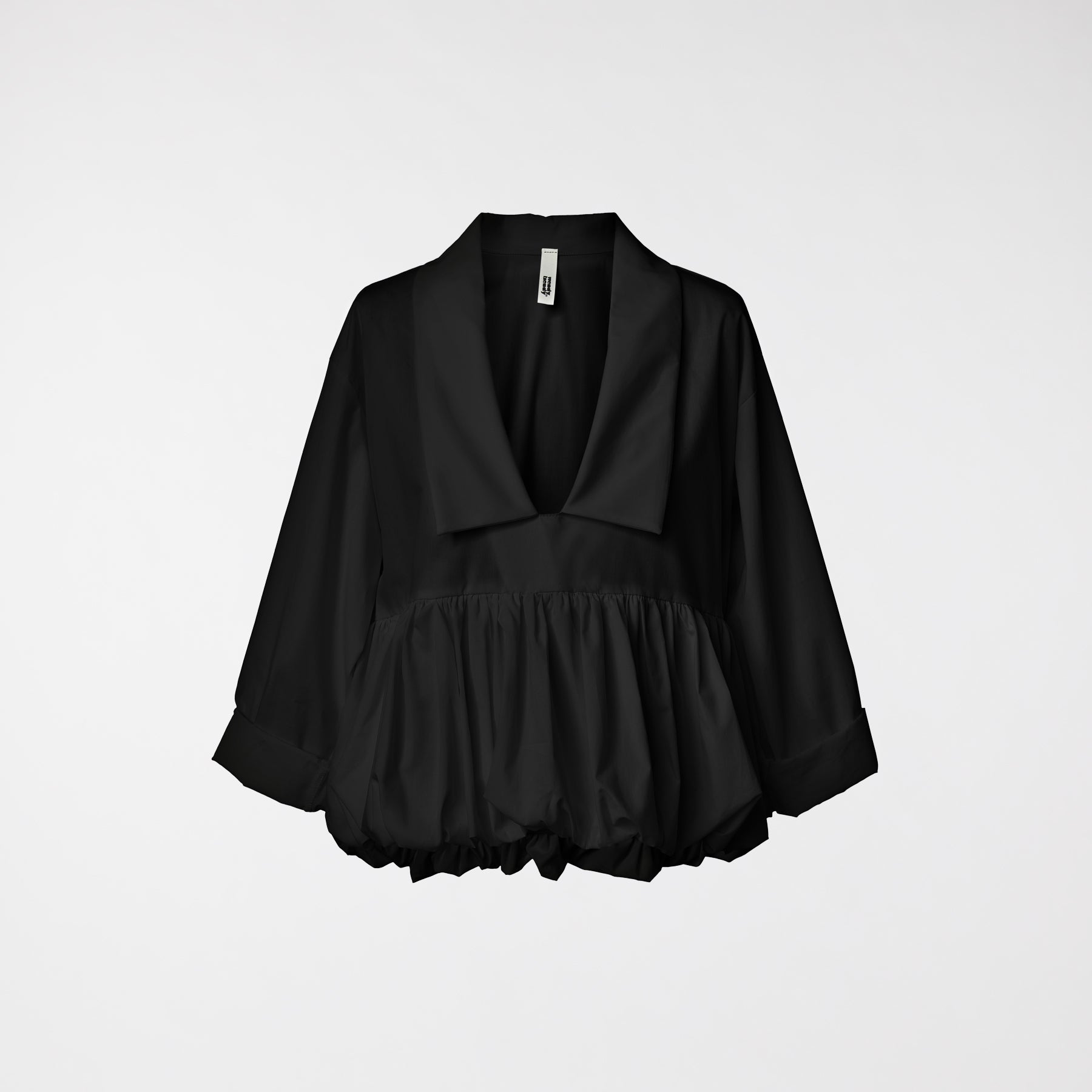 BLUSA CON ROUCHE E COLLO A PUNTA NERA