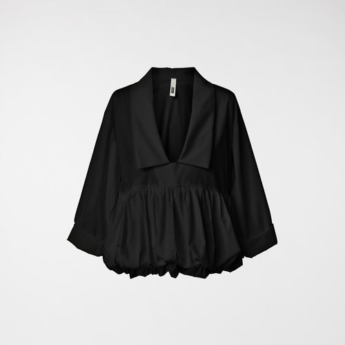 BLUSA CON ROUCHE E COLLO A PUNTA NERA