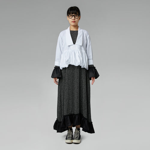BLUSA CON ROUCHE E COLLO A PUNTA NERA