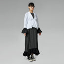 BLUSA CON ROUCHE E COLLO A PUNTA NERA