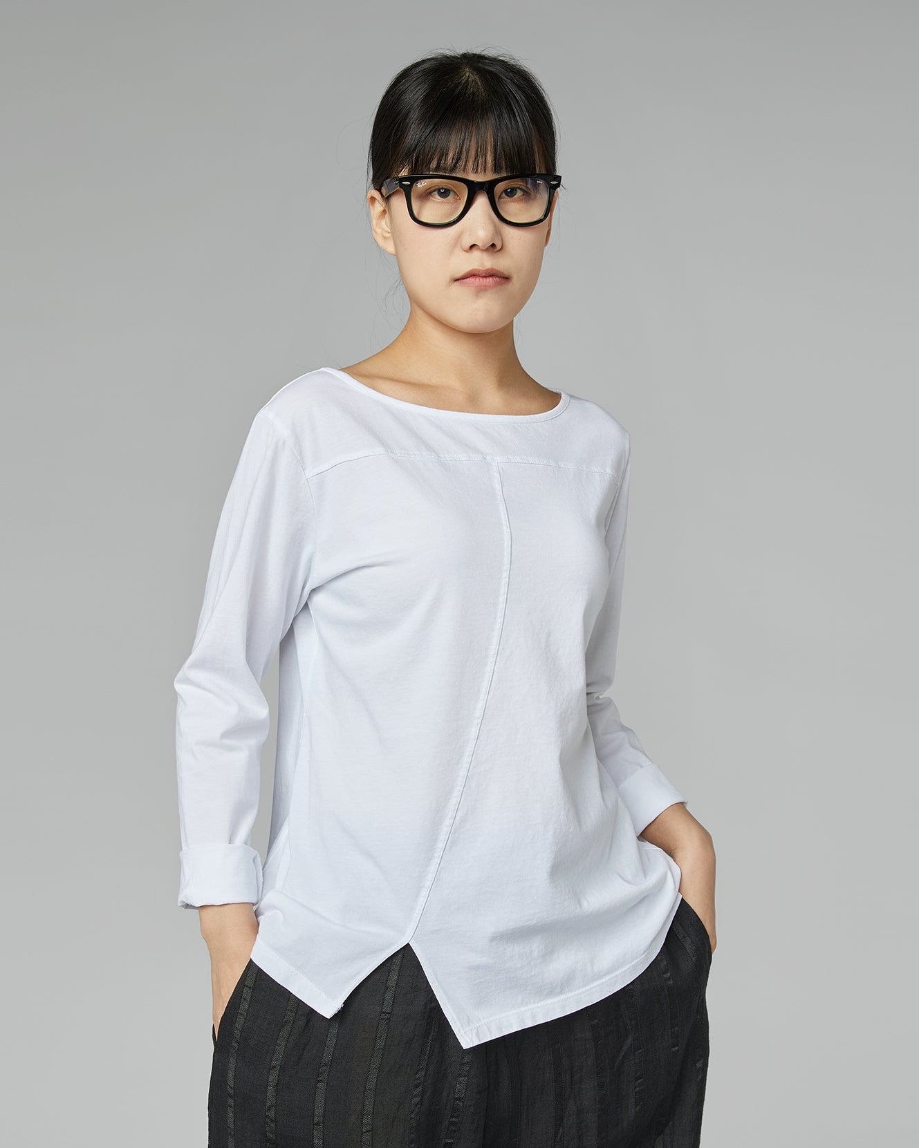 COTTON T-SHIRT WITH SPLIT SKY BLUE