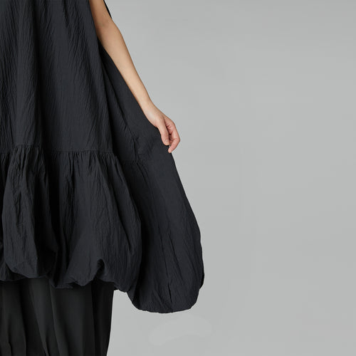 BLACK DRESS WITH BALLOON RUFFLE