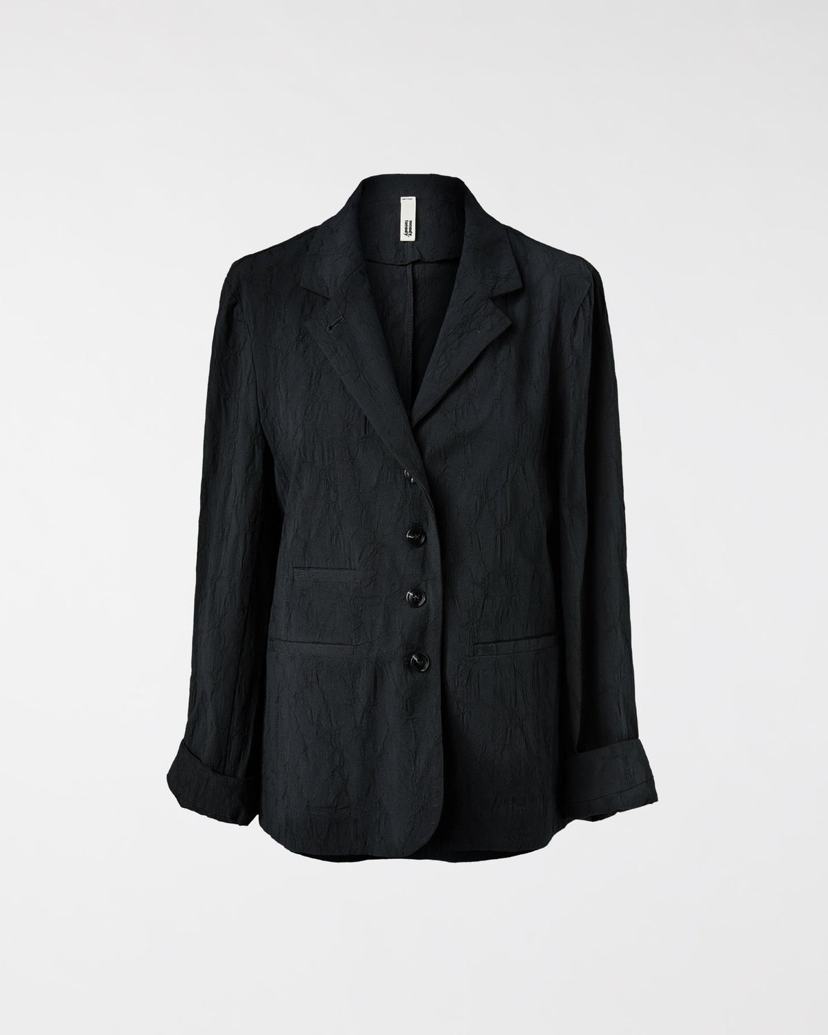 BLACK COTTON JACKET WITH WRINKLED EFFECT