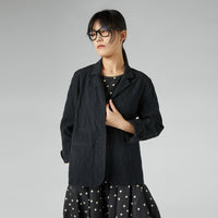 BLACK COTTON JACKET WITH WRINKLED EFFECT