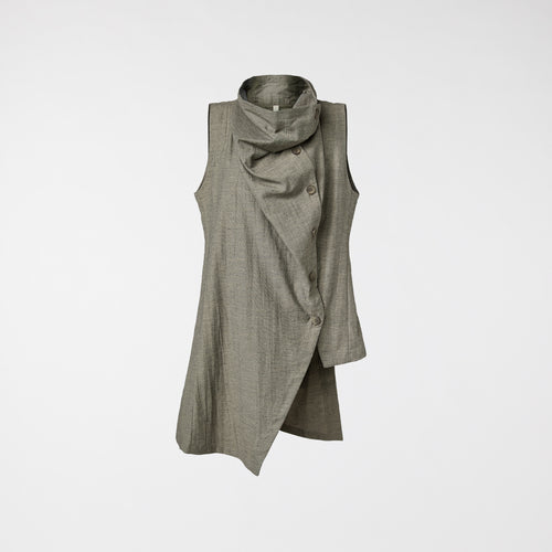 ASYMMETRICAL VEST IN MELANGE MUD