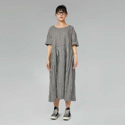 CHECKED DRESS WITH SMALL EMBROIDERY
