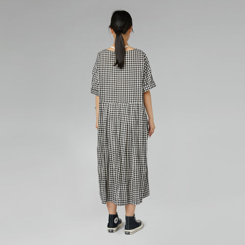 CHECKED DRESS WITH SMALL EMBROIDERY