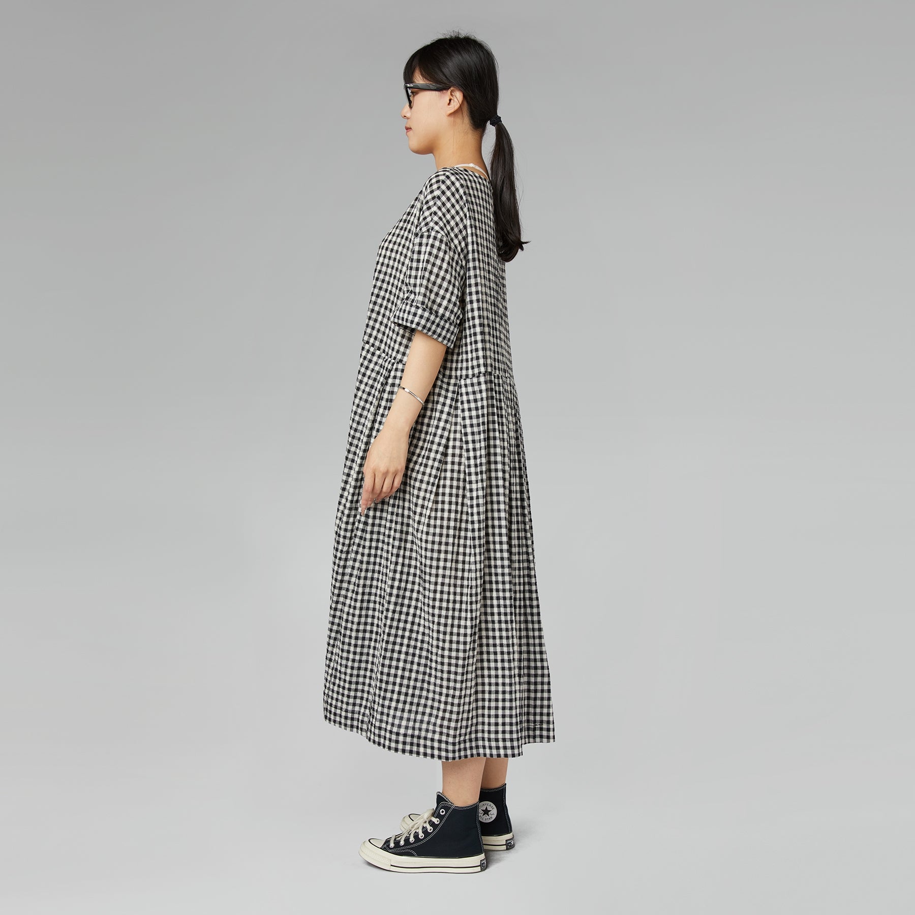 CHECKED DRESS WITH SMALL EMBROIDERY