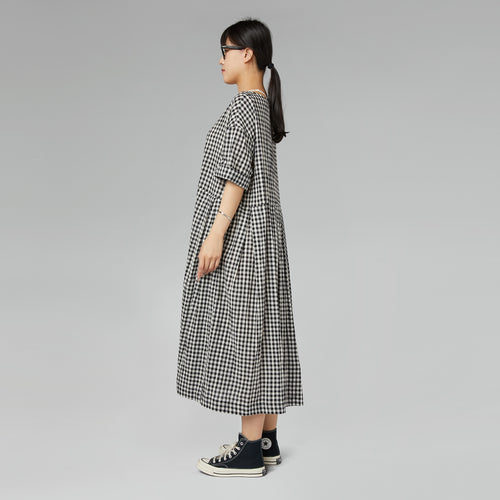 CHECKED DRESS WITH SMALL EMBROIDERY