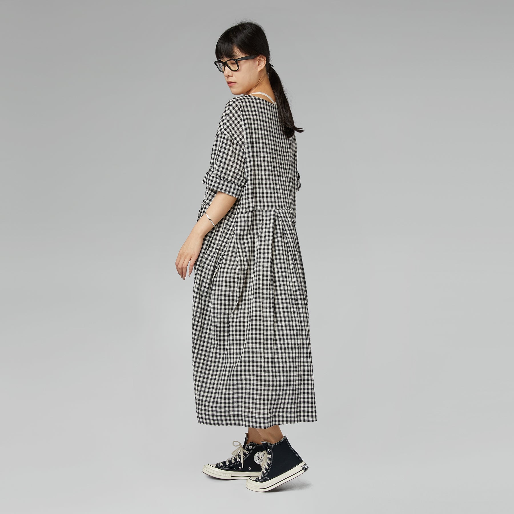CHECKED DRESS WITH SMALL EMBROIDERY