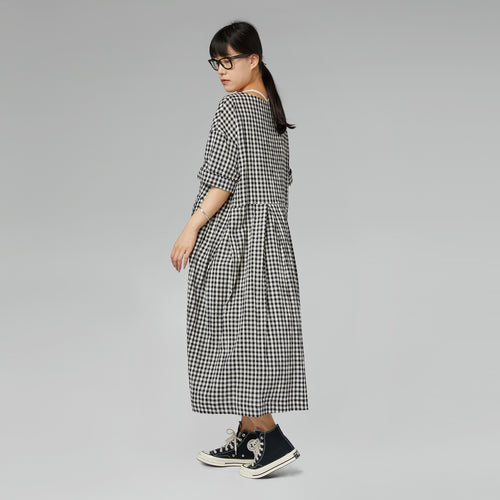 CHECKED DRESS WITH SMALL EMBROIDERY