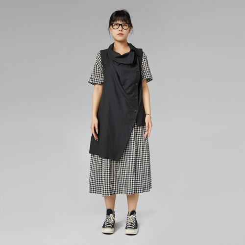 ASYMMETRICAL VEST IN MELANGE BLACK