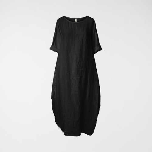 OVER FIT LINEN DRESS BLACK