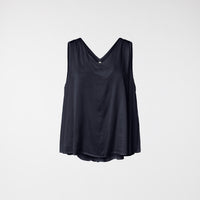 RAYON BLEND SATIN TOP WITH V-NECK BLUE