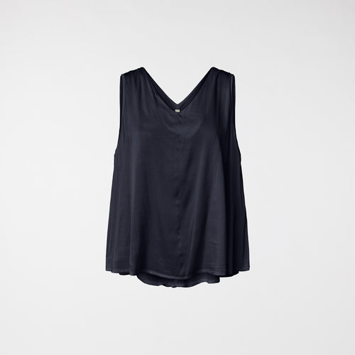 RAYON BLEND SATIN TOP WITH V-NECK BLUE