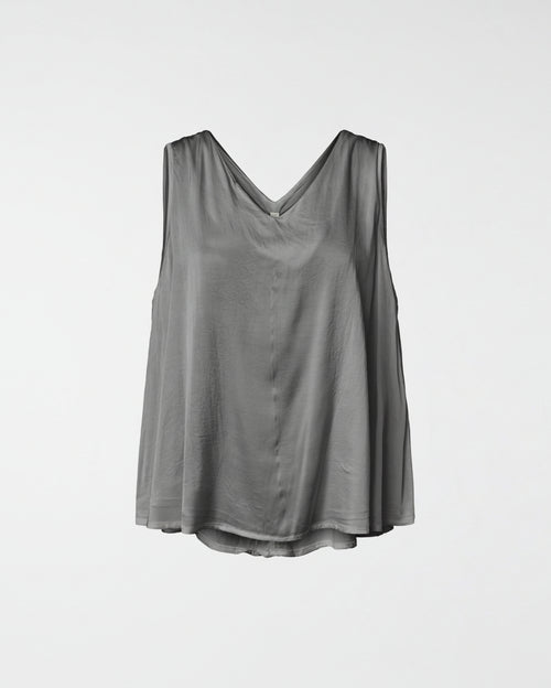 RAYON BLEND SATIN TOP WITH V-NECK GRAY