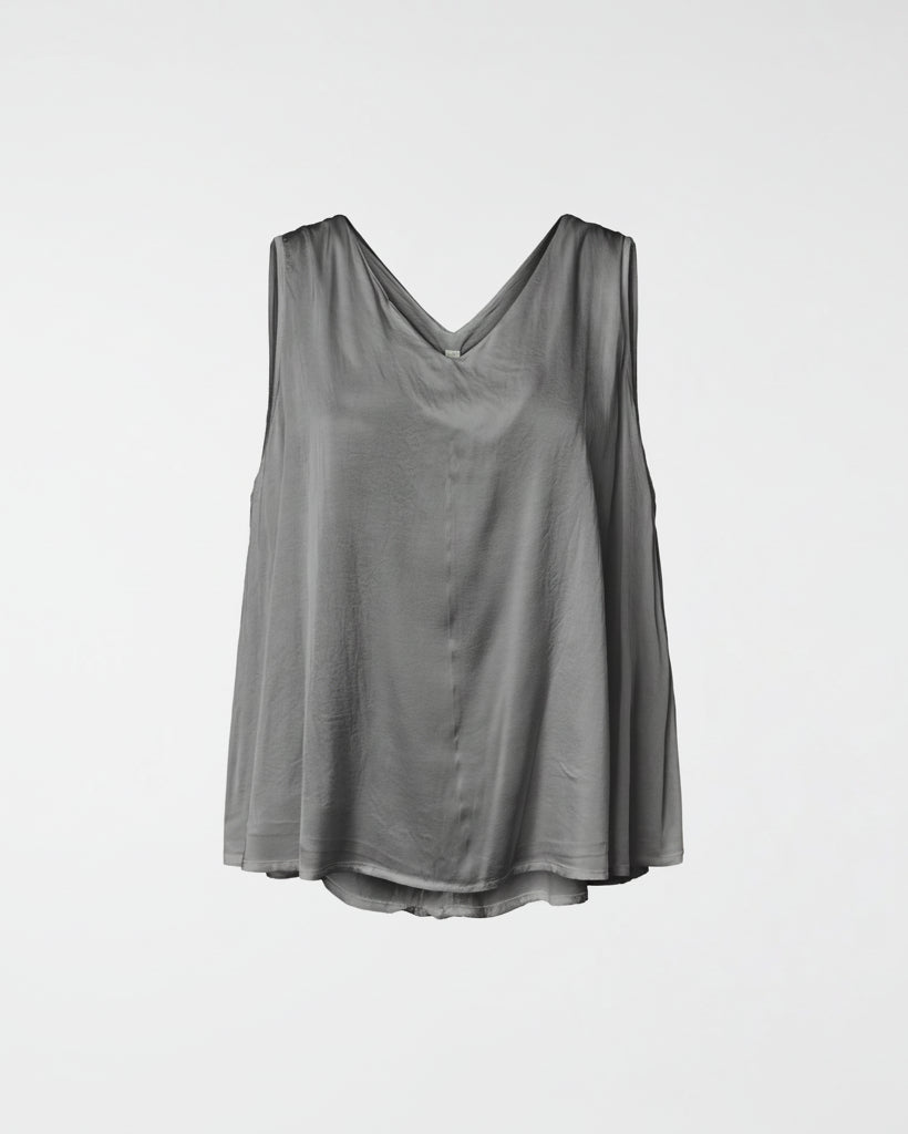 RAYON BLEND SATIN TOP WITH V-NECK GRAY