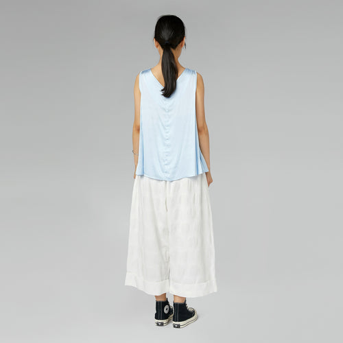 RAYON BLEND SATIN TOP WITH V-NECK BLUE