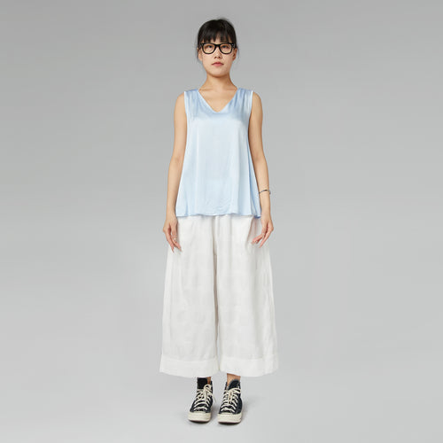 RAYON BLEND SATIN TOP WITH V-NECK BLUE