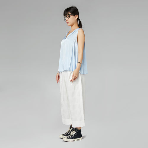 RAYON BLEND SATIN TOP WITH V-NECK BLUE