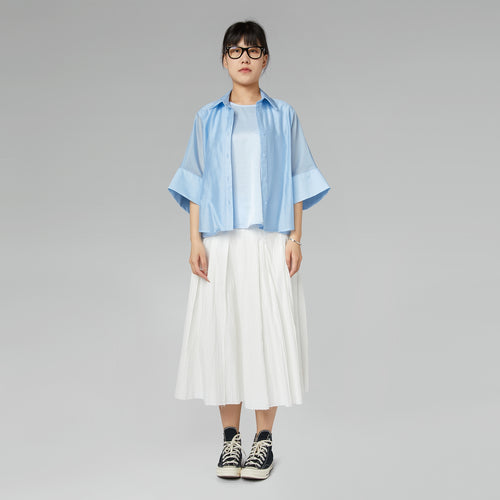 CROP FIT SEMI-SHEER SHIRT SKY BLUE