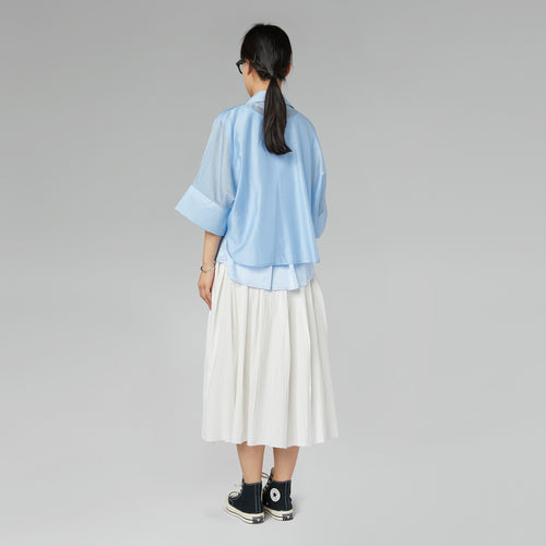 CROP FIT SEMI-SHEER SHIRT SKY BLUE