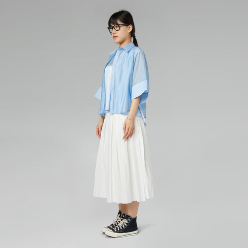 CROP FIT SEMI-SHEER SHIRT SKY BLUE