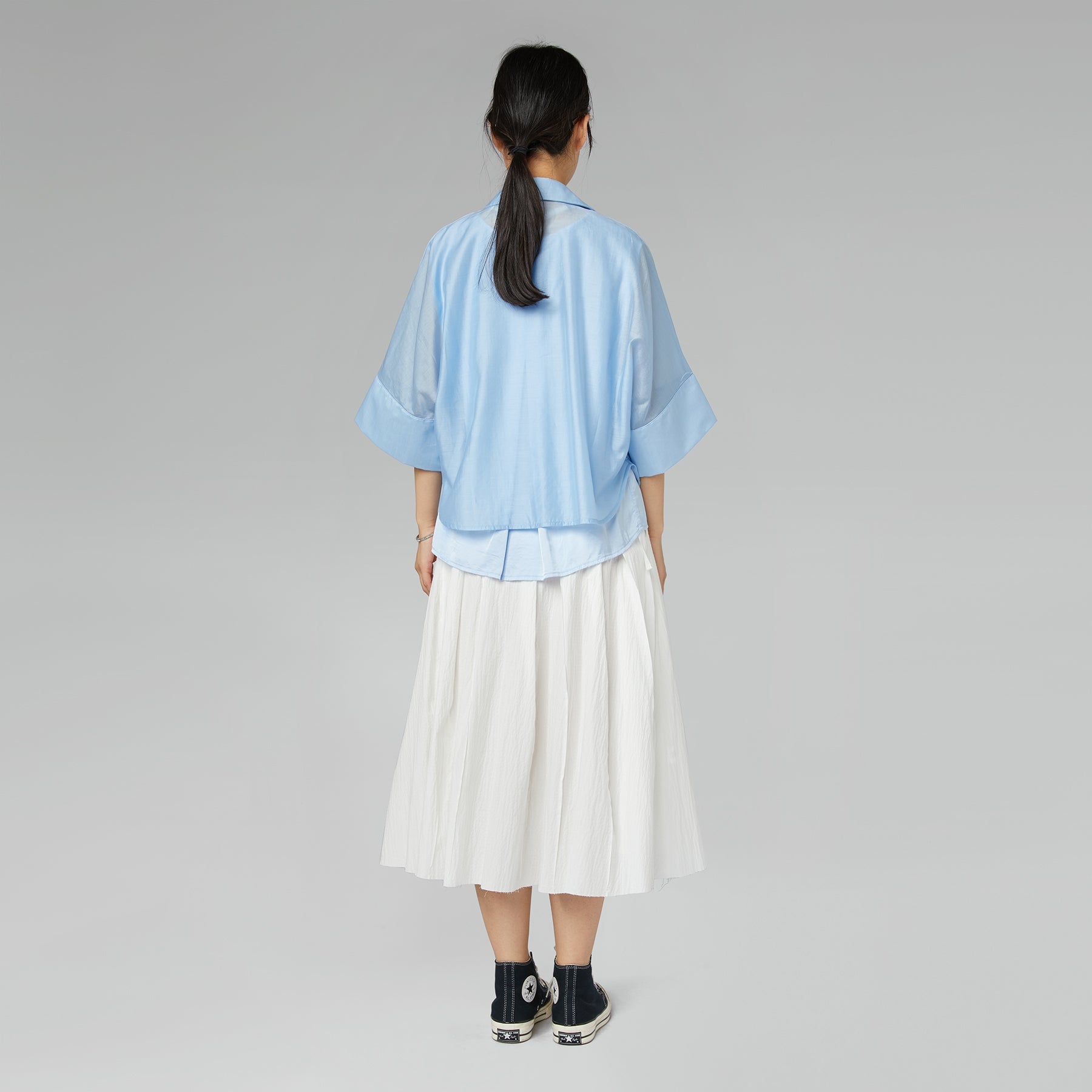 CROP FIT SEMI-SHEER SHIRT SKY BLUE
