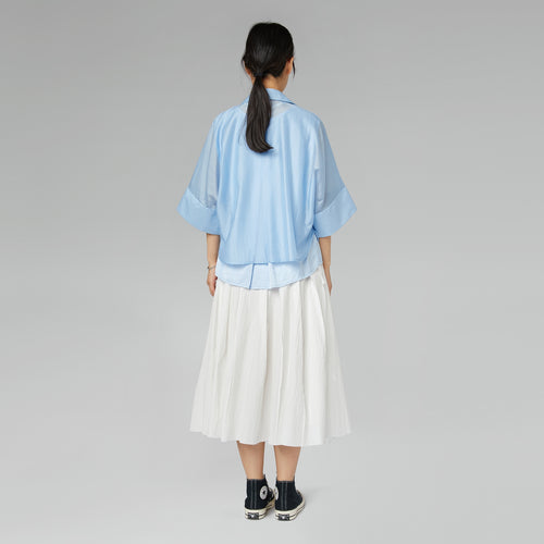 CROP FIT SEMI-SHEER SHIRT SKY BLUE