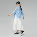 CROP FIT SEMI-SHEER SHIRT SKY BLUE