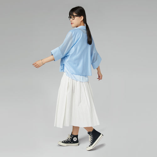 CROP FIT SEMI-SHEER SHIRT SKY BLUE