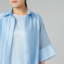 CROP FIT SEMI-SHEER SHIRT SKY BLUE