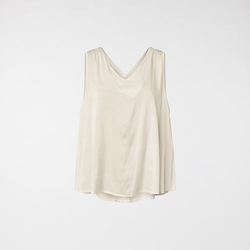 RAYON BLEND SATIN TOP WITH V-NECK BEIGE