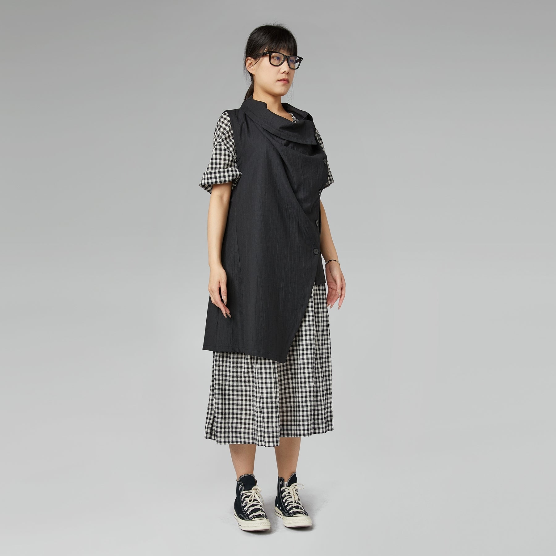 ASYMMETRICAL VEST IN MELANGE MUD