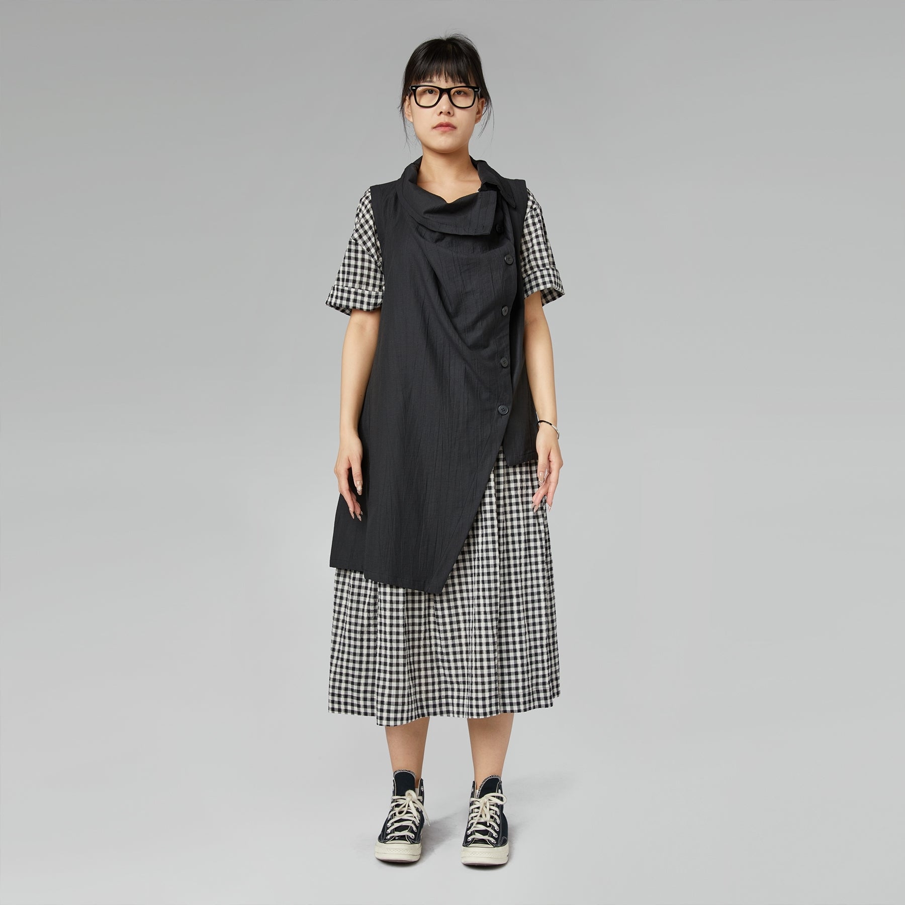 ASYMMETRICAL VEST IN MELANGE MUD