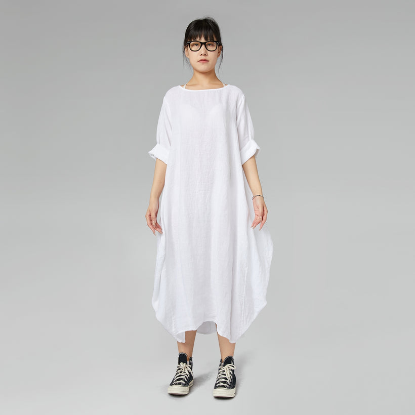 OVER FIT LINEN DRESS MUD