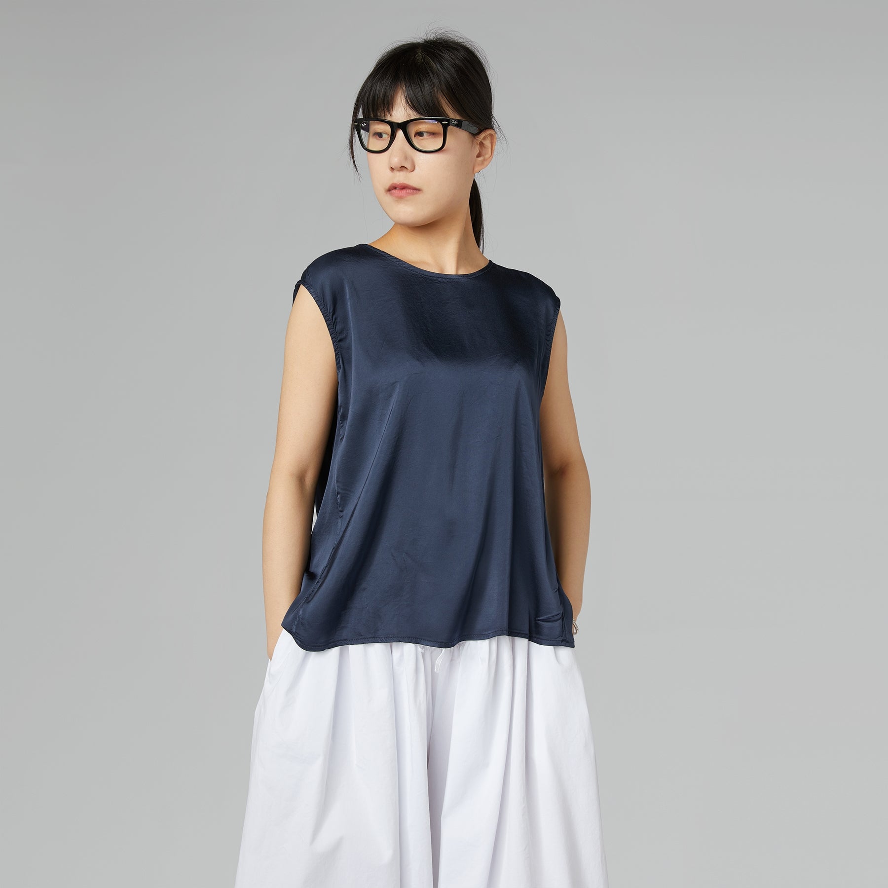 TOP IN RASO MISTO RAYON MARRONE