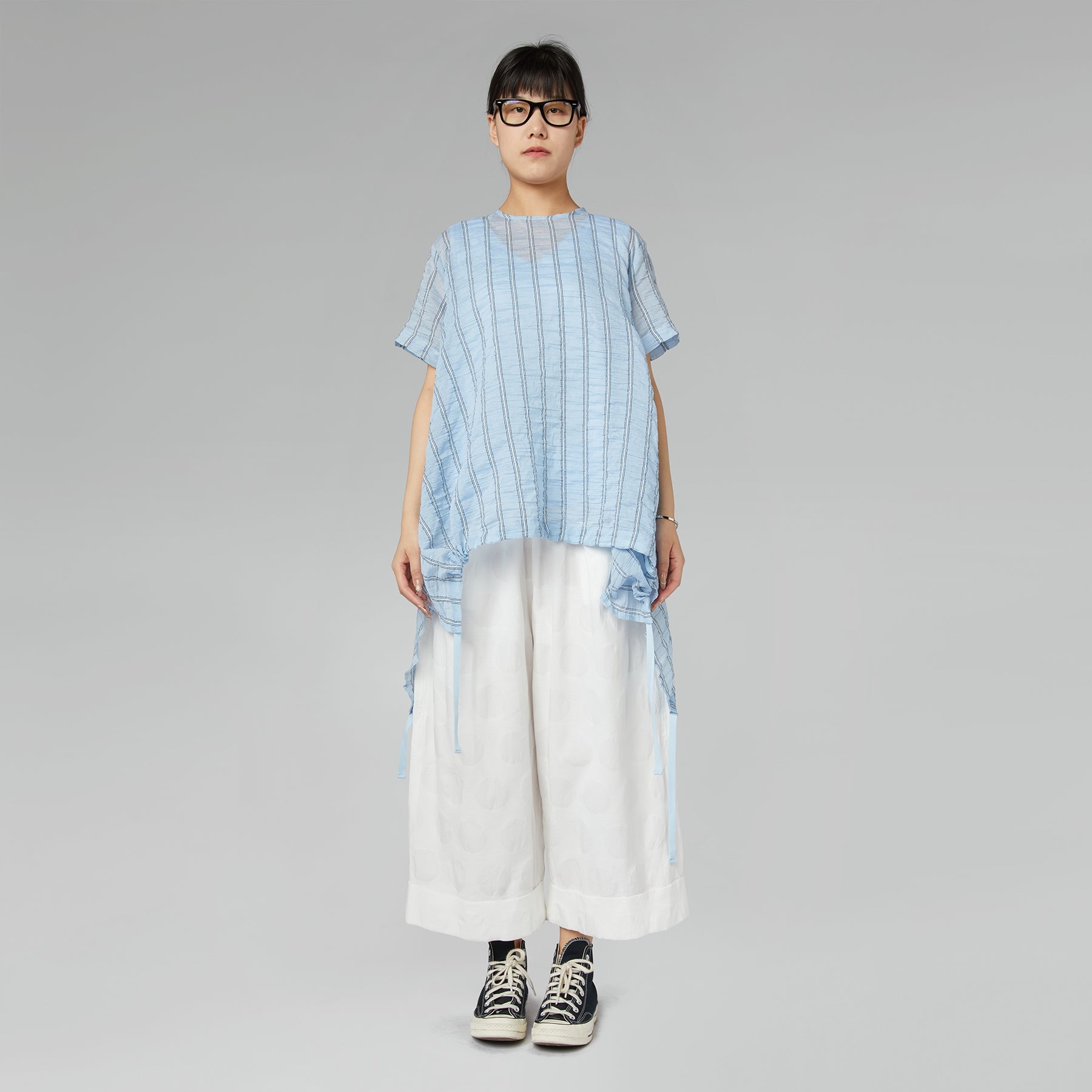 PANTALONI A POIS IN TESSUTO DI COTONE BIANCO