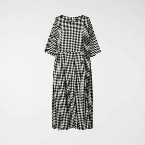 CHECKED DRESS WITH SMALL EMBROIDERY