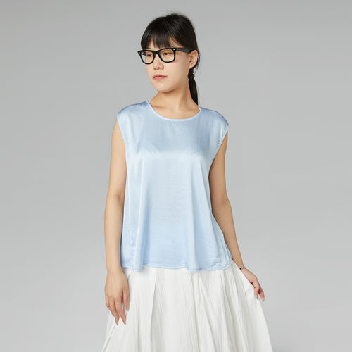 TOP CUELLO REDONDO DE SATÉN RAYÓN BLANCO