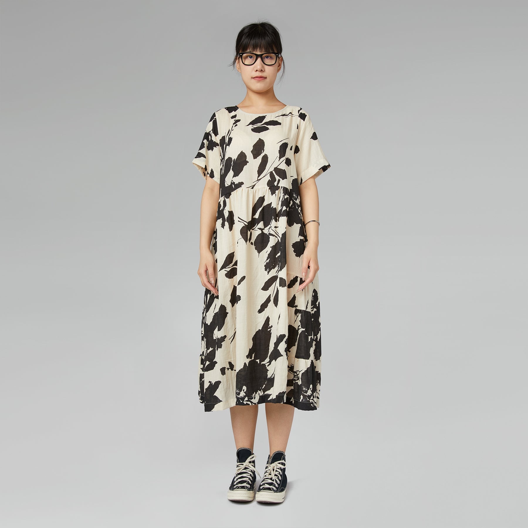 VISCOSE BLEND FABRIC DRESS WITH FLORAL PRINT