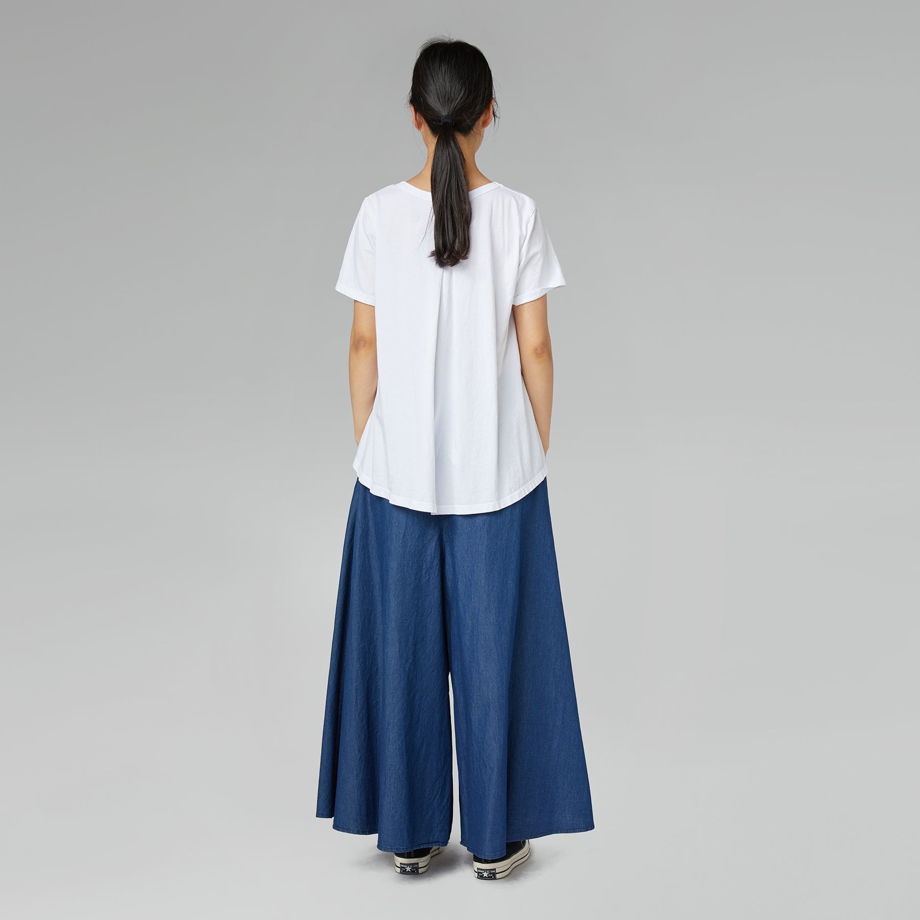 FLARED TROUSERS IN DENIM FABRIC