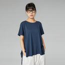 LONG BACK COTTON T-SHIRT BLUE