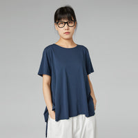 LONG BACK COTTON T-SHIRT BLUE