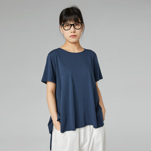 LONG BACK COTTON T-SHIRT BLUE