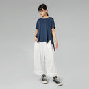 LONG BACK COTTON T-SHIRT BLUE